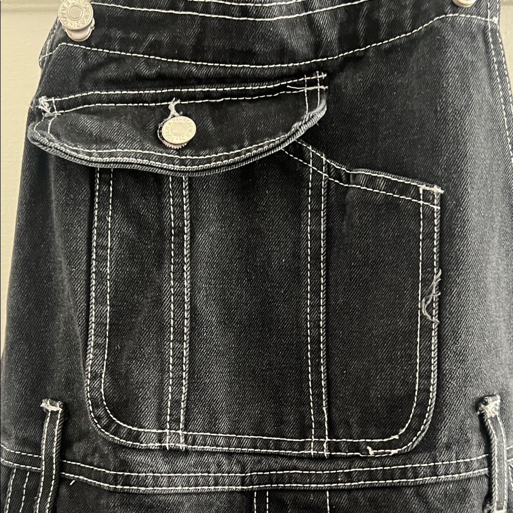Forever 21 Black Baggy Denim with White Stitching Overalls - Picture 7 of 13